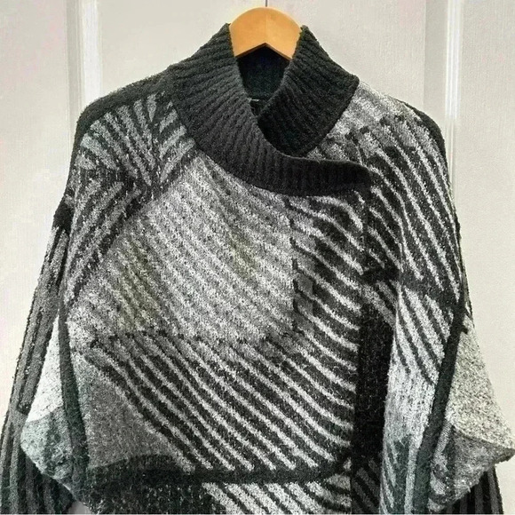Prana Celandine Cardigan Wrap Sweater Wool Knit Grey Black Print Size Medium - Picture 7 of 16